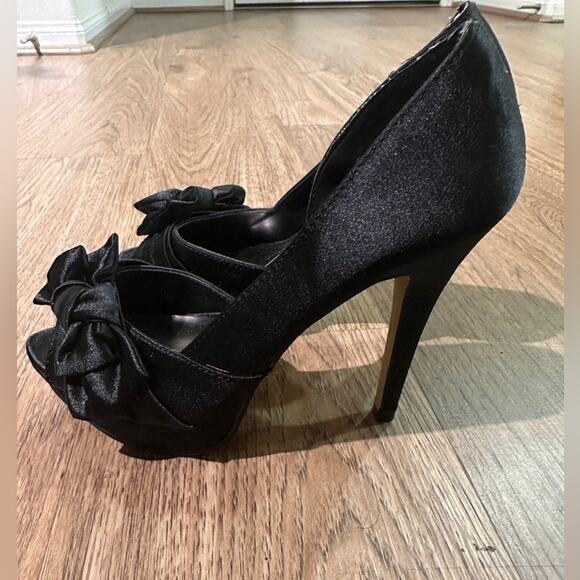 Aldo black platform satin opens toe heels with bow detail size 37/7 - Picture 5 of 9